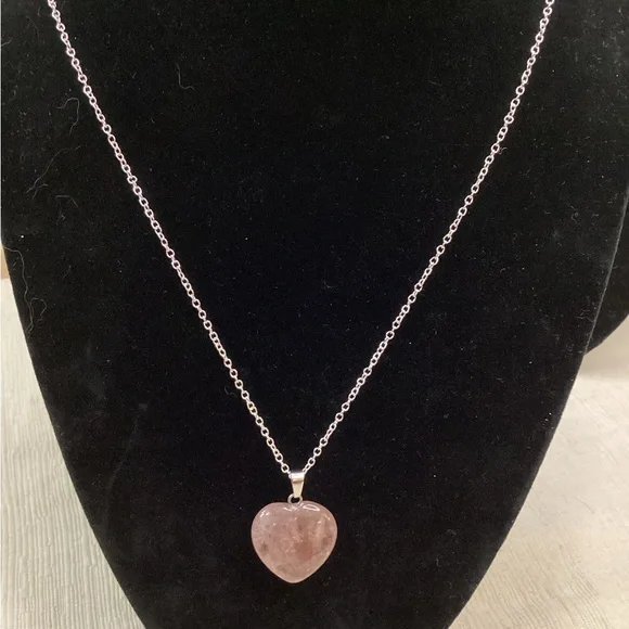 Strawberry Quartz Heart Pendant Necklace and Earring Set - Picture 2 of 5